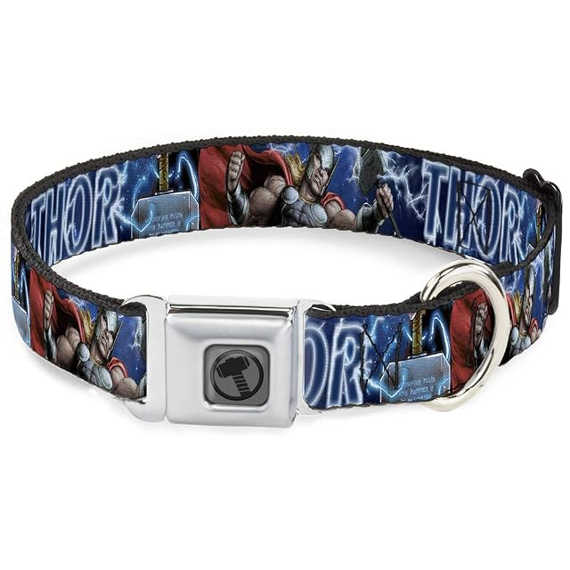 Cinturón de Seguridad para Perro con Hebilla Avengers Thor Hammer Action Pose Galaxy Blues Blanco de 9 a 15…