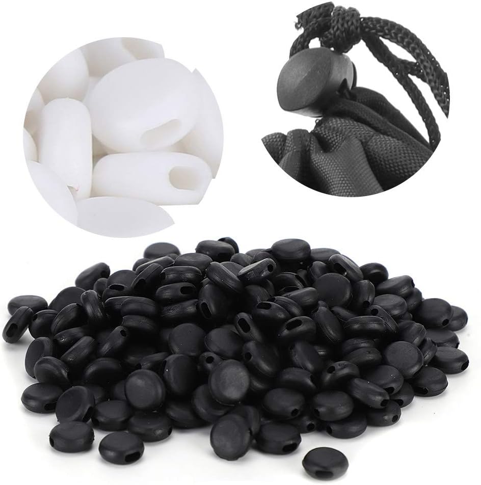 400Pcs Cord Locks Silicone Toggles Adjustment Buckle Silicone Anti-Slip Face Cover Ear Band Extension Rope Connectors for DIY Crafts Supplies(black)