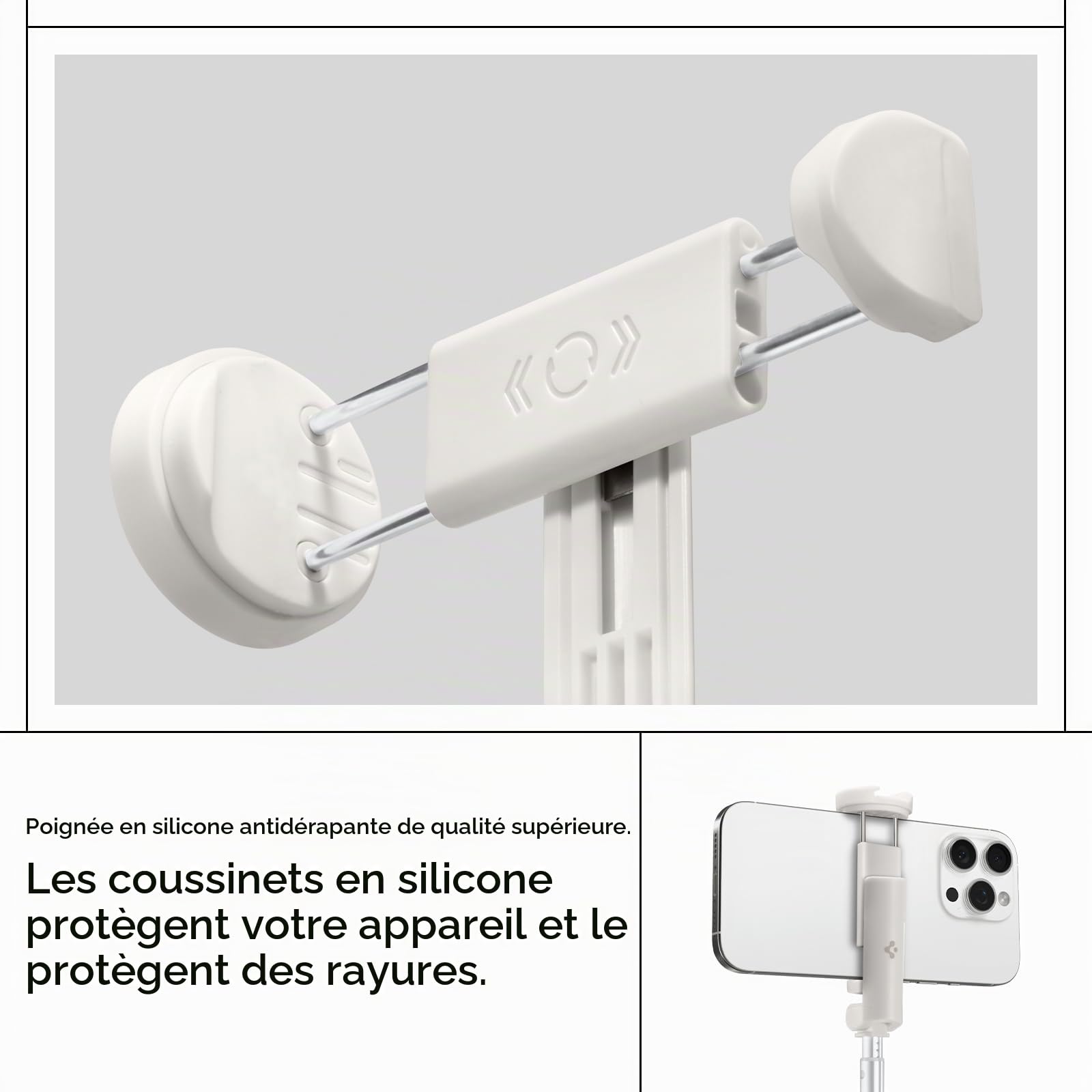 Spigen Perche à Selfie Ouverture Automatique Trépied pour iPhone, Galaxy, Pixel, Xiaomi, etc - Dune Beige