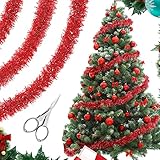 RURIZHONGTIAN 20Meter WeihnachtsbaumLametta,Lametta Girlande Rot,Lametta Baumschmuck,Lametta Girlande Weihnachtsbaum,Lametta Girlande Weihnachten, für Party Hängende Decke Dekorationen