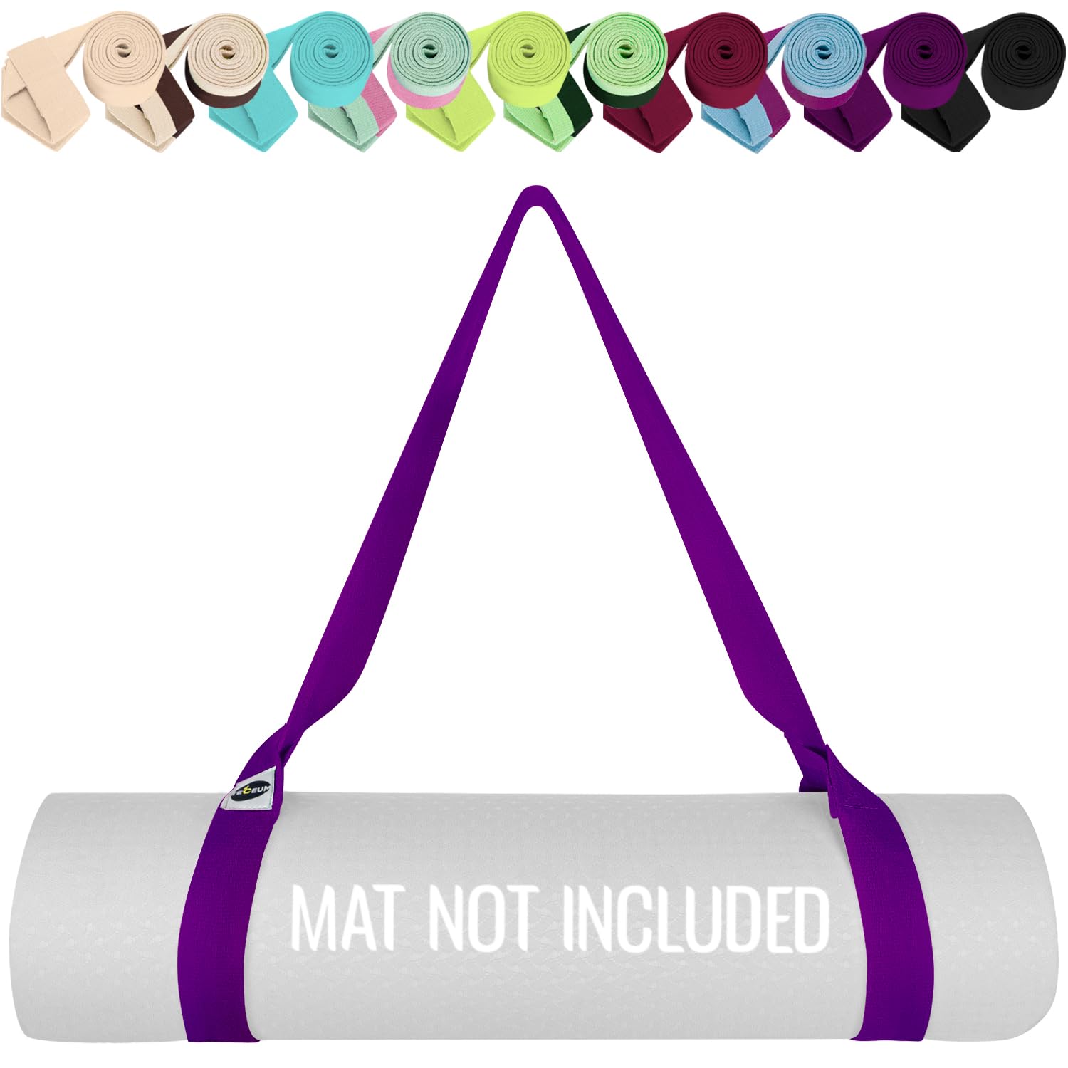 TECEUM Yoga Mat Strap – Black & 30+ Colors – Adjustable Mat Holder Sling Carrier for All Mats [Mat Not Included]