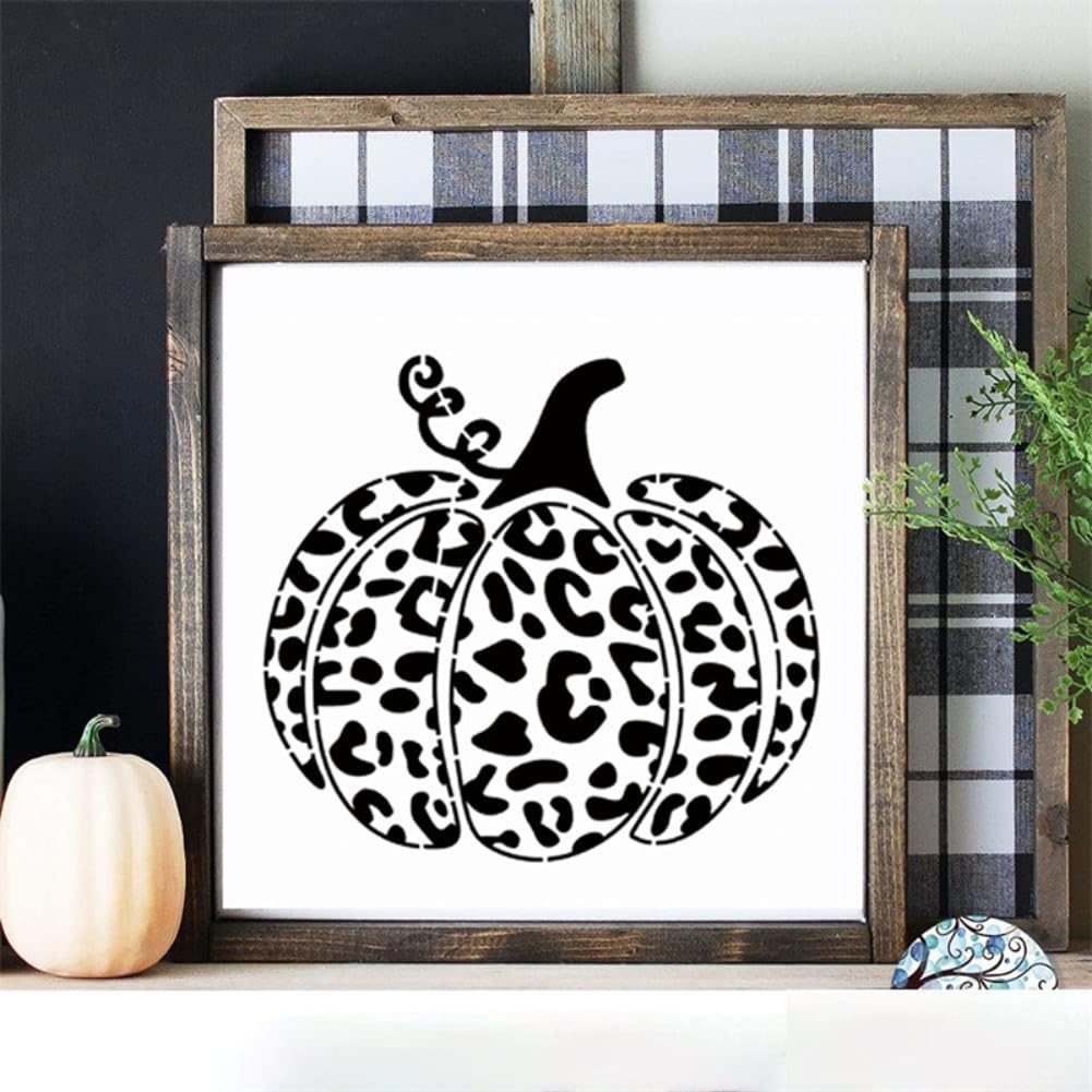 Paquete de 8 plantillas de pintura de calabaza para pintar sobre madera, plantillas temáticas de otoño de Acción de Gracias de 8 pulgadas con citas de cosecha, plantillas de PET