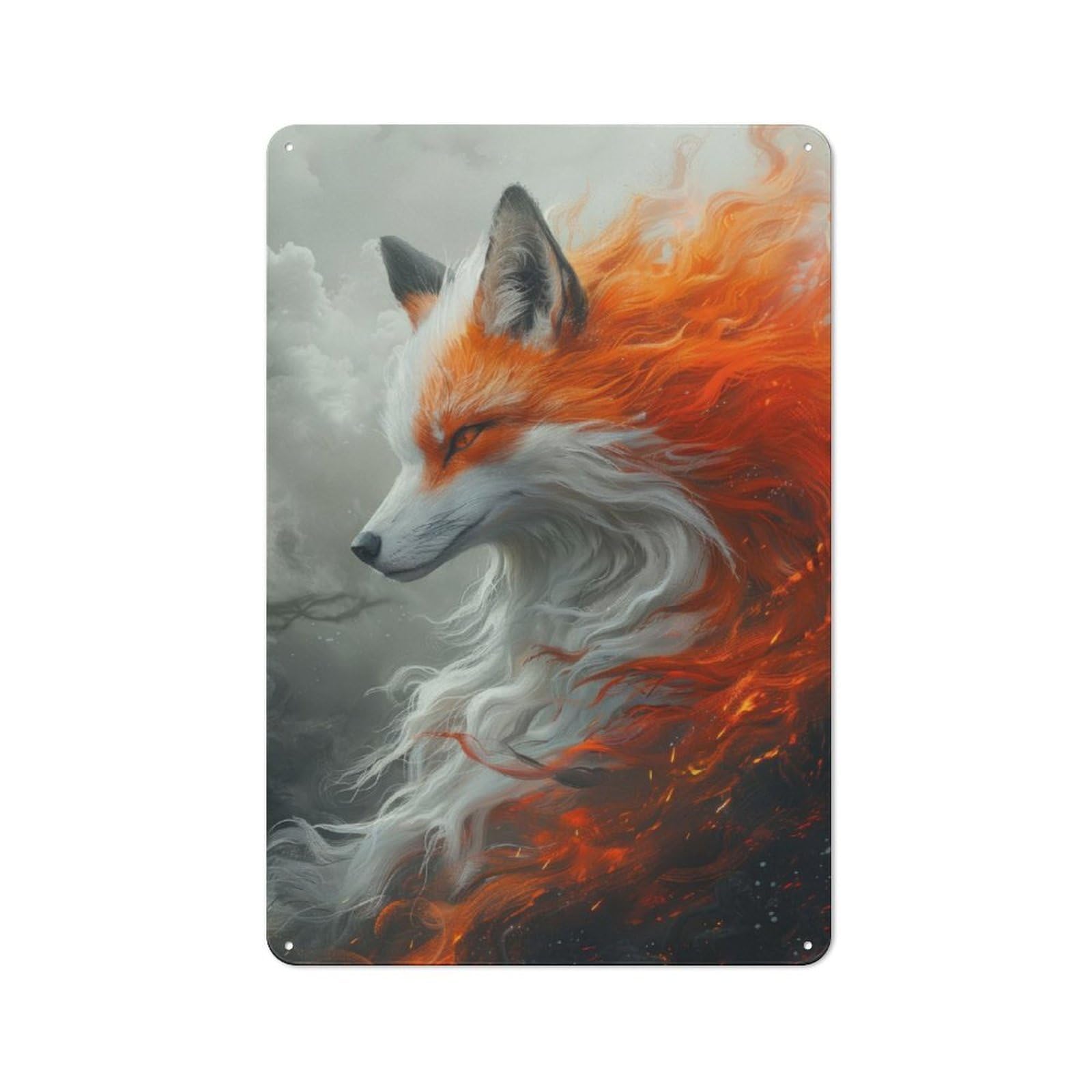Junmoney Kitsune Red Fox Metal Wall Sign 30X20cm, Retro Decor For Pub Or Café, For Vintage Wall Decor Fans, For Garage And Workshop Walls