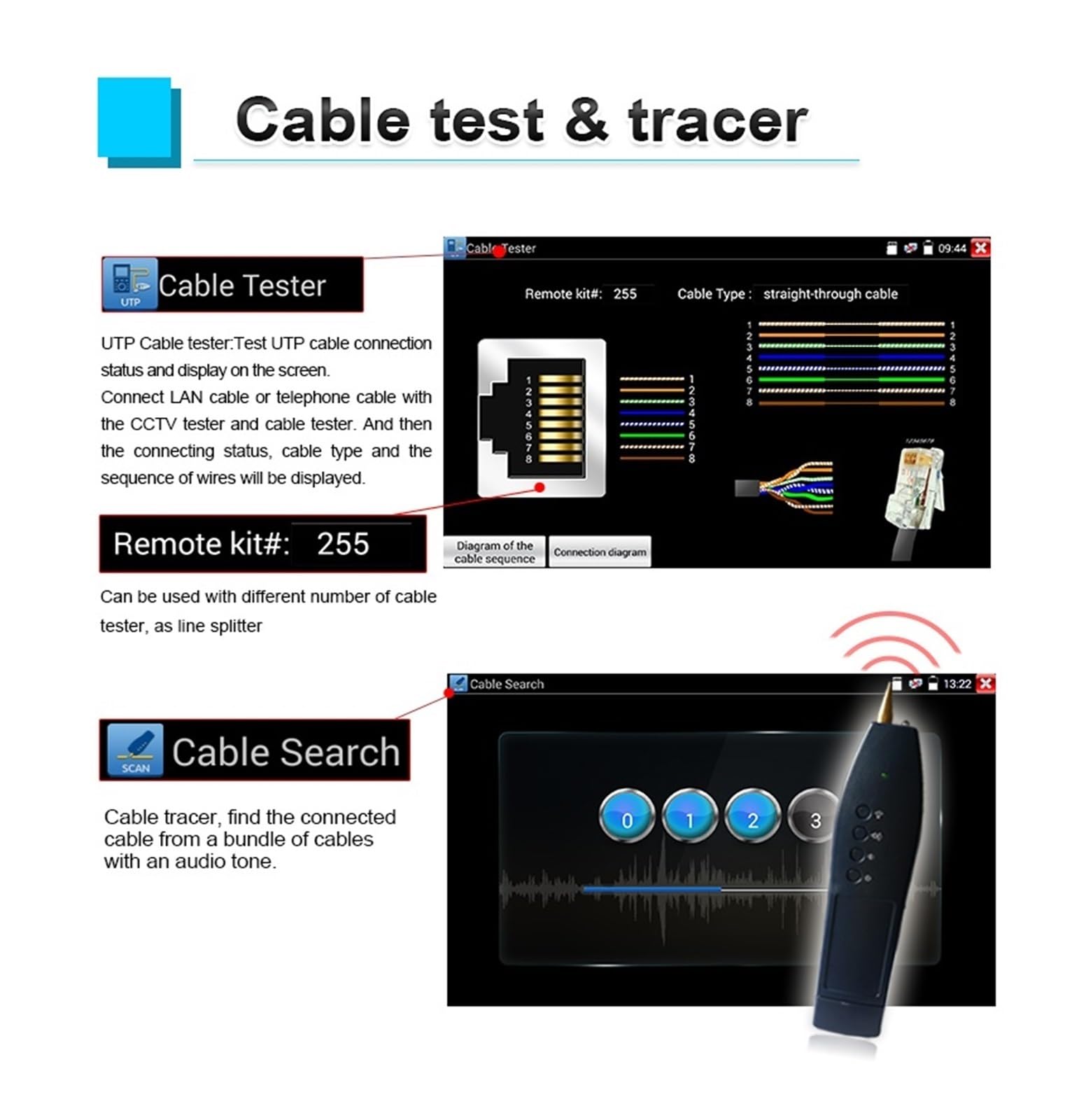 Tester Telecamere CCTV IPC9800 Plus - 7 Pollici, Per IP/AHD/CVI/TVI, Con PoE E Test Cavi