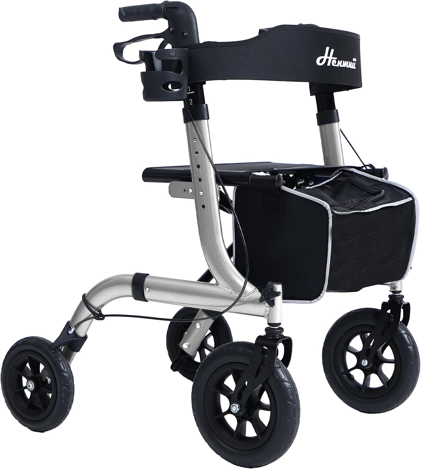 Rollator Walker for Seniors, Lightweight Foldable All Terrain Rolling Walker with seat, Aluminum Walkers with 10 inch Rubber Wheels, Handles and Backrest for Seniors and Adult