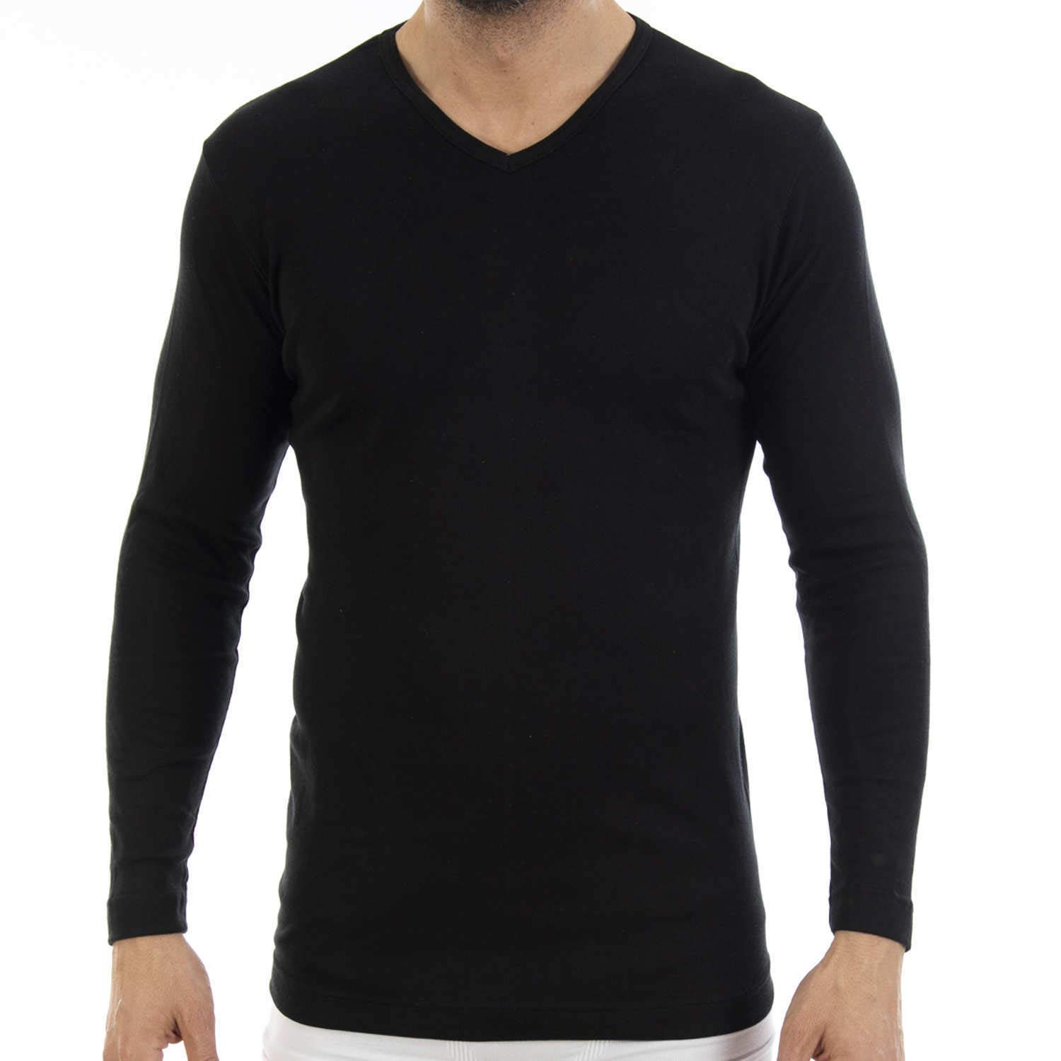 Pack Ahorro de 6 Unidades. Camiseta Interior cálida de Hombre L150, Manga Larga y Cuello de Pico.