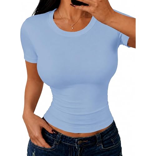 GAYHAY Shirts for Women - Slim Fit Short Sleeve Crop Top Crew Neck Casual Basic Tees Spring Summer Fashion Clothing 2026