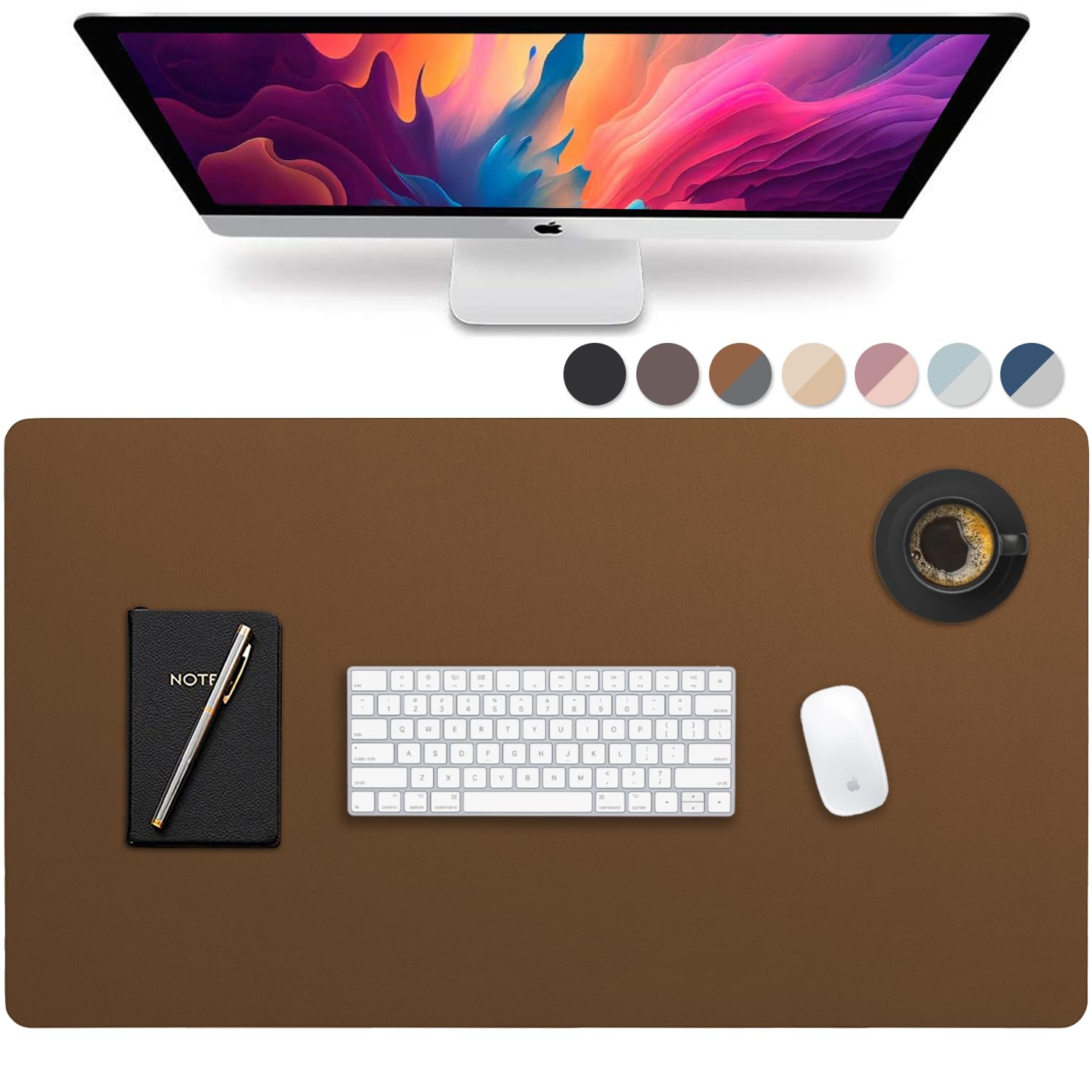 Vine Creations Leather Desk Mat Large 36" x 20", Desk Protector Mat, PU Leather Desk Pad, Large Mouse Pad, Desk Blotter, Desk Pads on Top of Desks, Desk Matt for Desktop, Office Desk Mat (Brown)