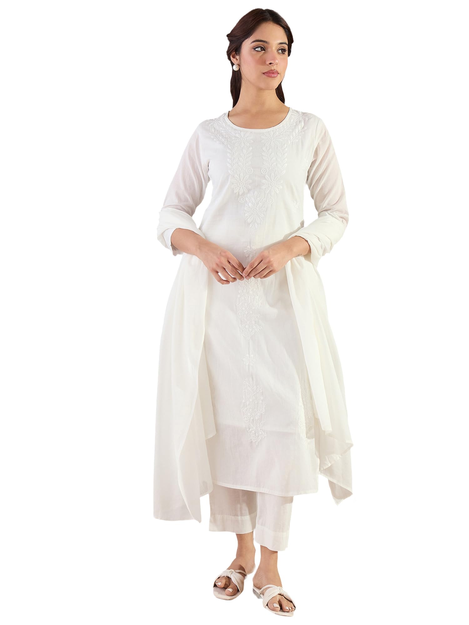 indo era Women's Straight Pure Cotton Floral Embroidered Kurta & Pant with Dupatta Set (IESTR11099)-picture-24