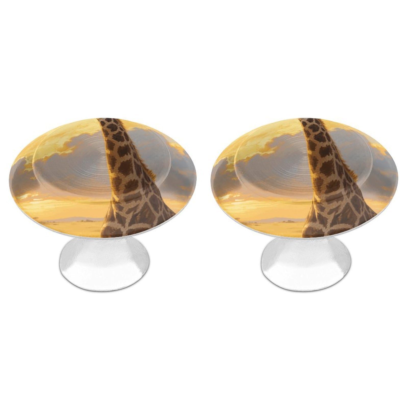 Fodpand White 2 Pack Cabinet Knobs 1.1 Inch Single Hole Drawer Pulls Handles Decorative Golden Sunset Giraffe Furniture Knobs For Dresser Kitchen Bathroom Cupboard Wardrobe Vanity Closet Door Hardware