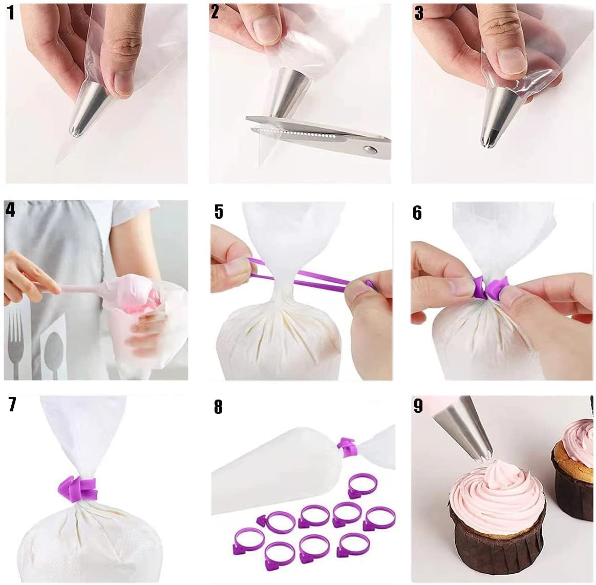 100 Sac à Poche Professionali Con 6 Bocchette E Adattatore - Kit Pasticceria Completo Per Decorazioni Torte