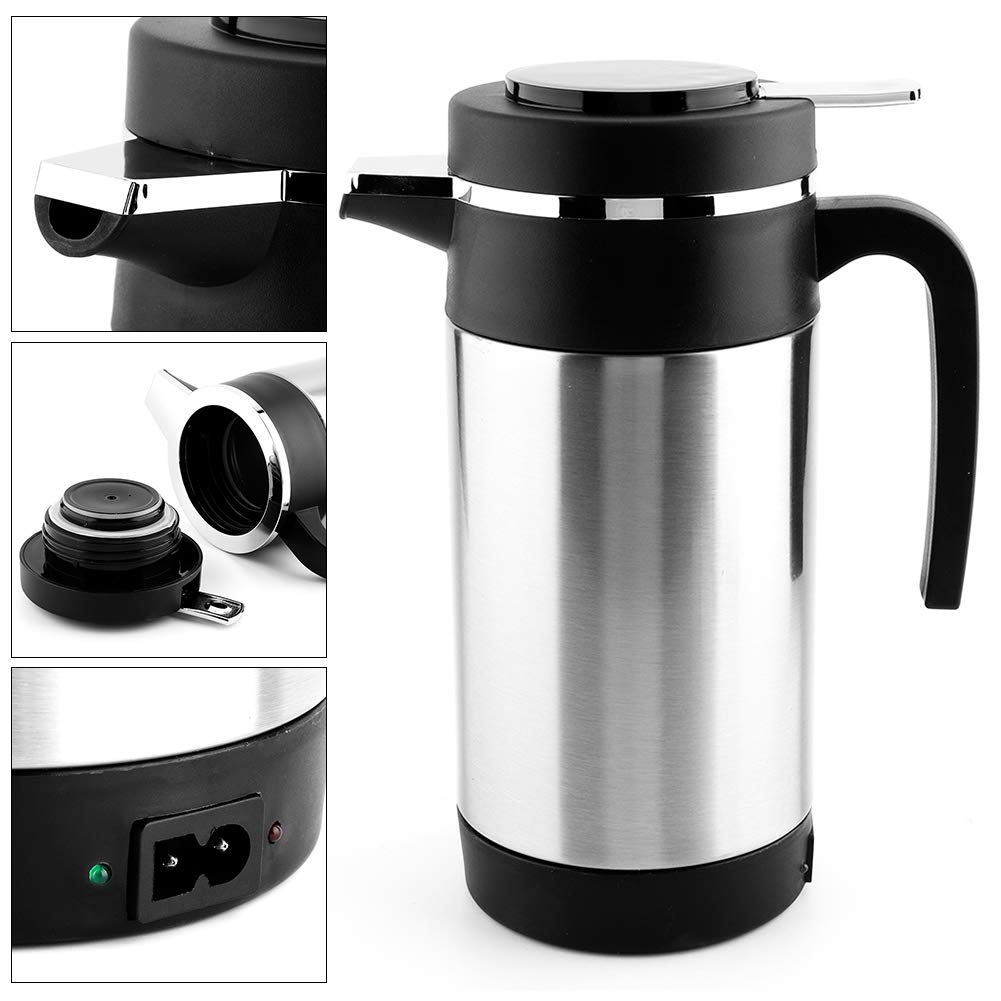 KIMISS 1000ML Caldera eléctrica para automóviles, acero inoxidable Taza de calefacción para autos Café Té Termo Calentador de agua Taza Caldera de viaje 12V