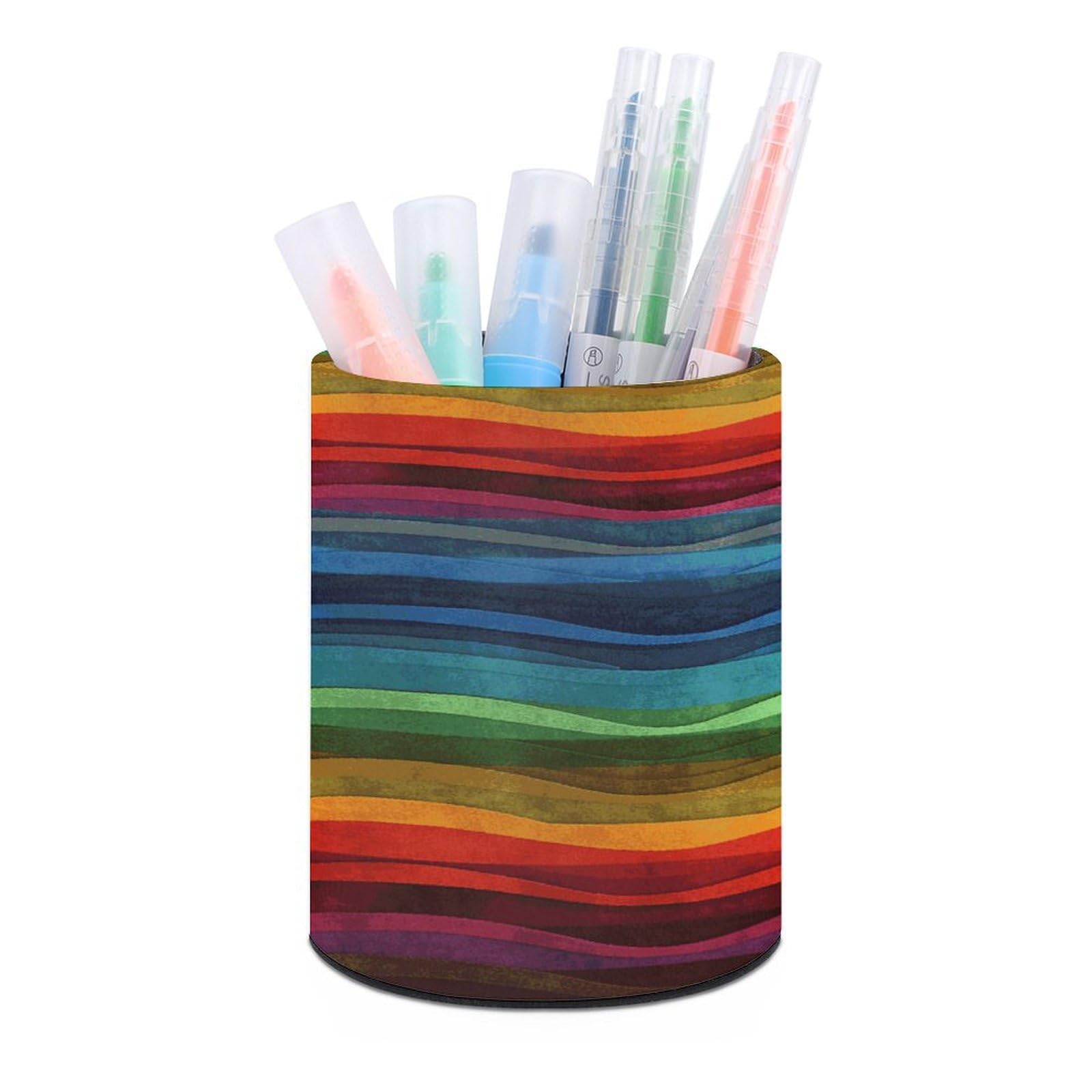 LDGSUPH Rainbow Round Pen Holder Leather Pen Cup Pencil Cup Pen Organizer Pencil Holder for Desk Organizer Pencil Organizers Makeup Brush Holders for Home Office Gift