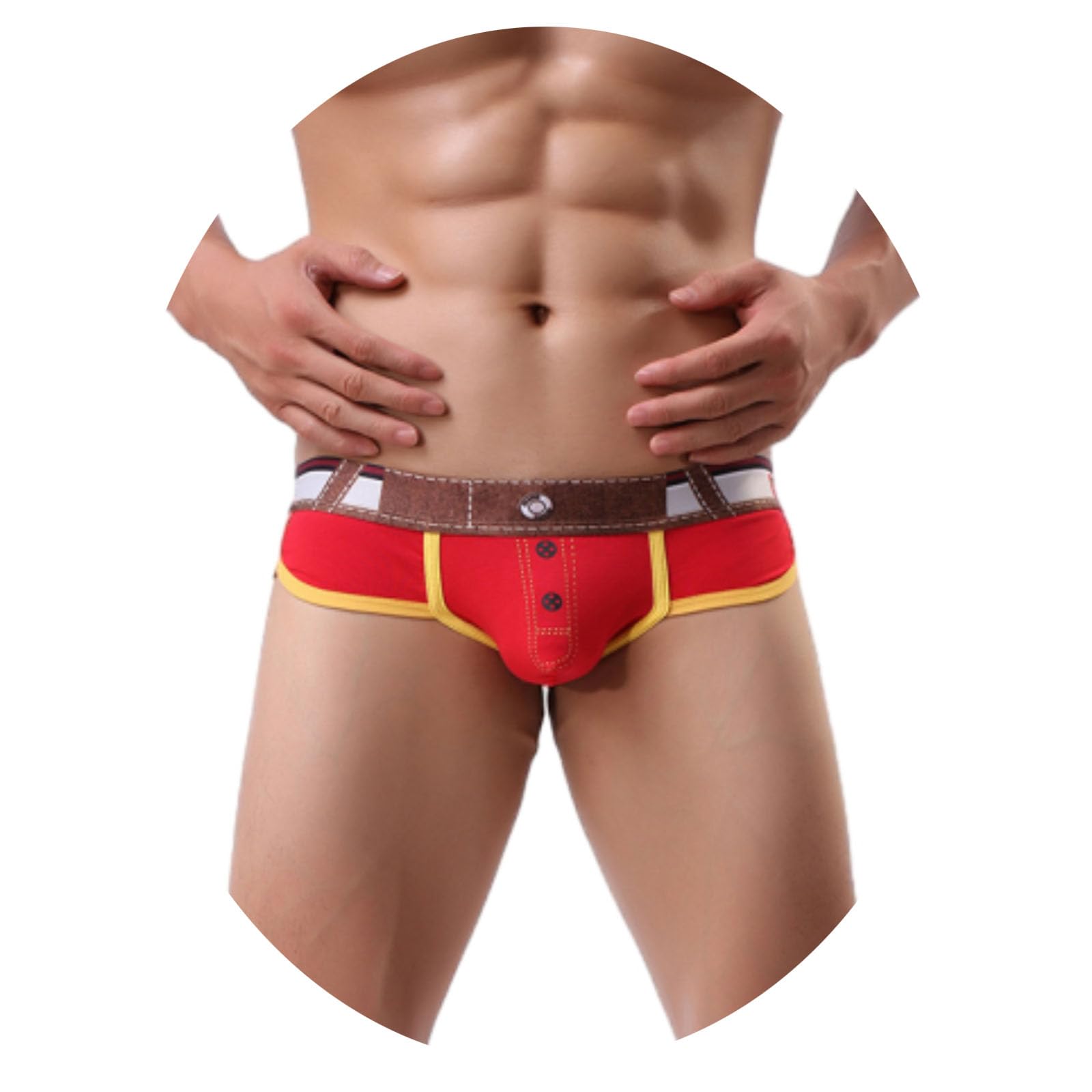 Evankin Men's Red Brief Underwear Cotton Denim Printed Button Underpants U Convex Pouch Brief Underwear（-Xs）