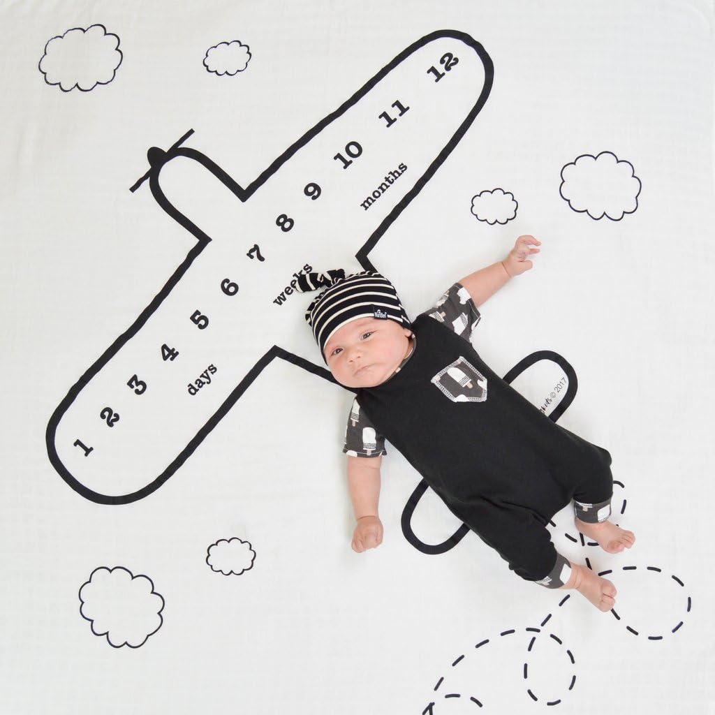 Plane Print Baby Monthly Milestone Blanket Newborn Infant Photo Props Wreath Print Shoots Backdrop Growing Kids Toddles Swaddle Blanket