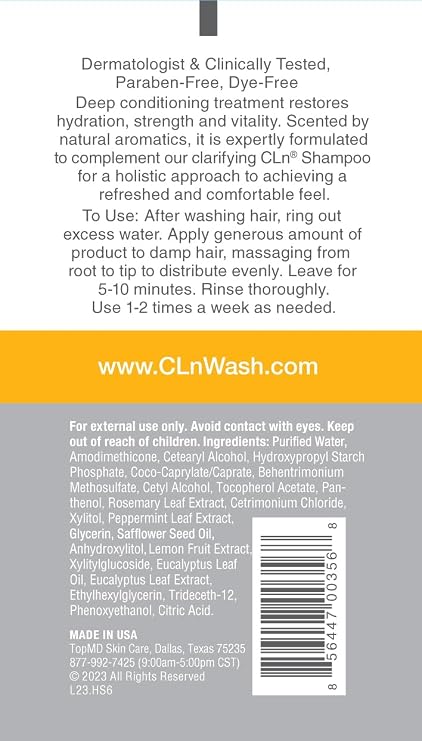 CLn Hair & Scalp Mask Conditioner - Deep Conditioner for Hair & Scalp Prone to Dryness & Damage, Paraben-Free & Dye-Free, Scented by Eucalyptus, 6 fl. oz.