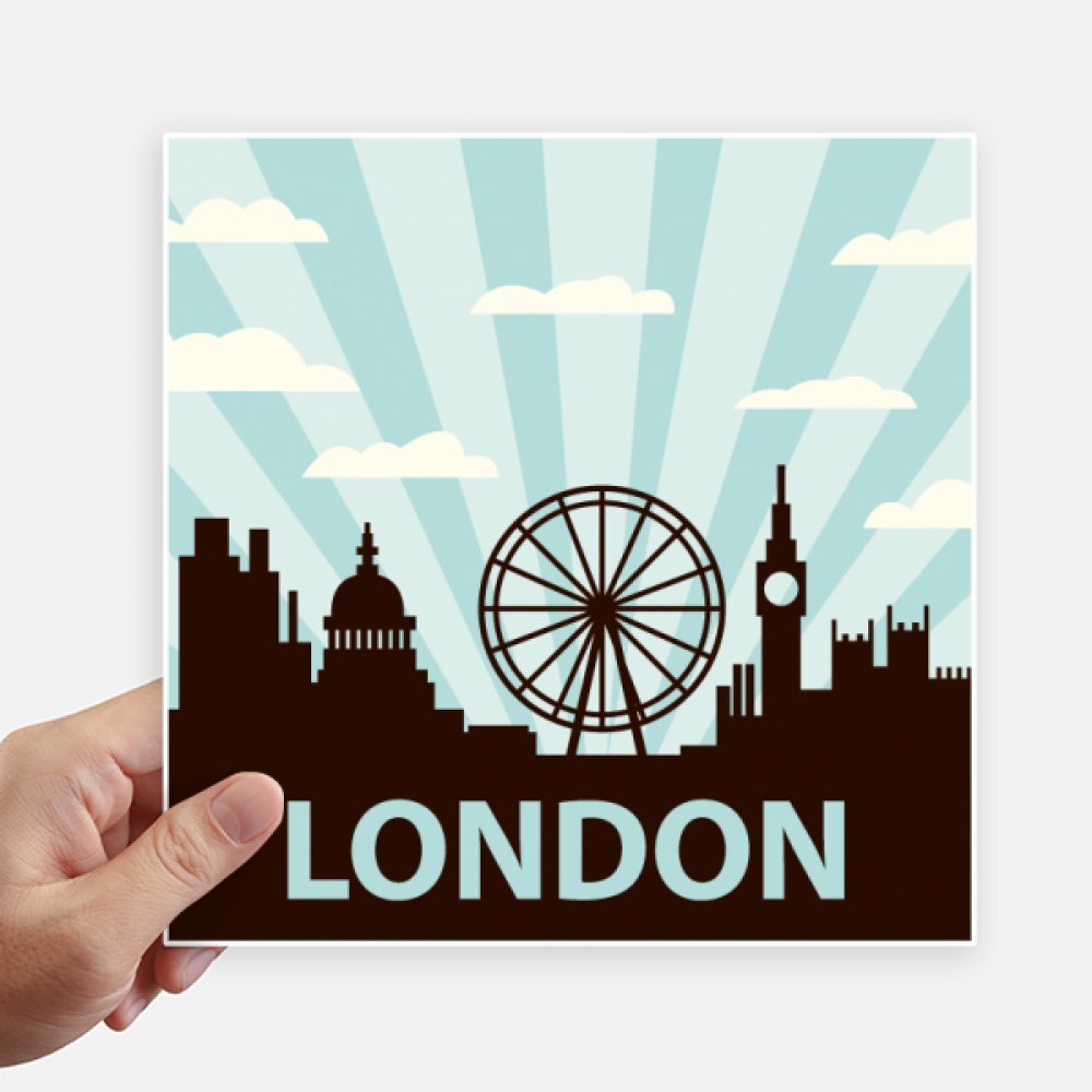 Autocollant Londres silhouette carré 20 cm pour ordinateur portable et valise lot de 4