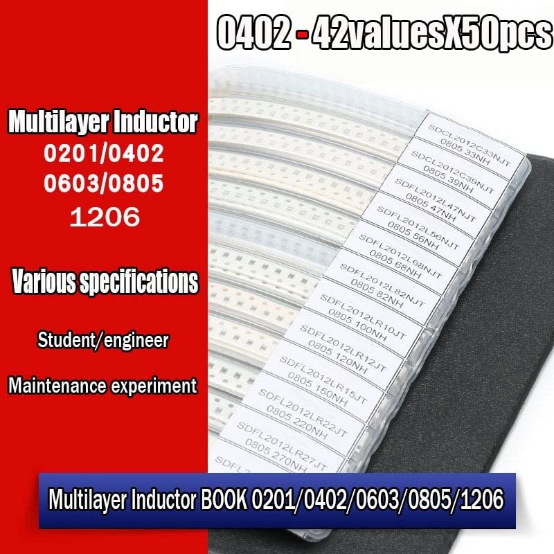 Kit de inductor de cerámica Multicapa SMD 0402, 42 valores X 50 Uds., Kit Surtido de inductancia de Chip, Libro de Muestra