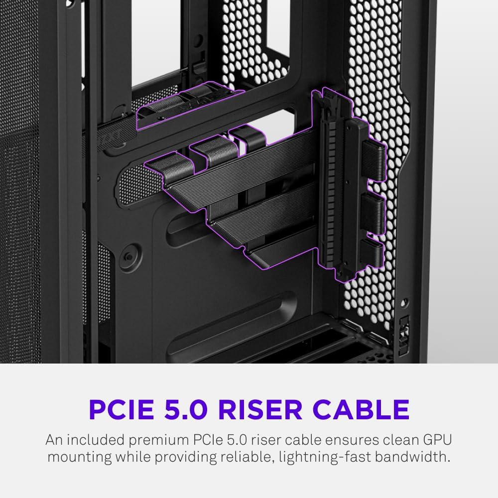 Close-up of the PCIe 5.0 riser cable in NZXT H2 Flow