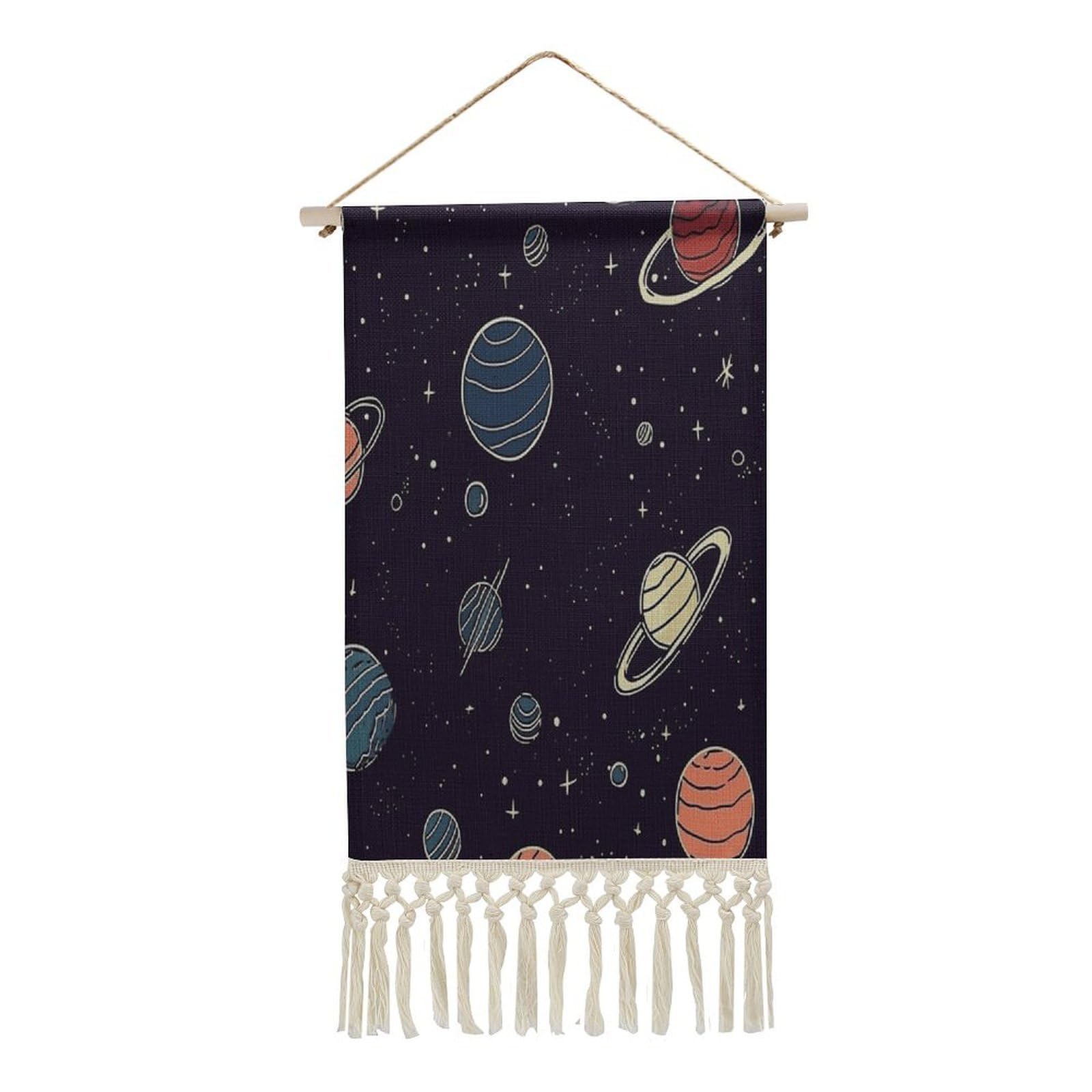 Adfgyerh Style Space Planet Pattern Tapestry With Tassels Cotton And Linen Hanging Posters, Wall Art For Travel Gift, Wall Tapestry For Office Home Decor Bedroom Living Room Decor