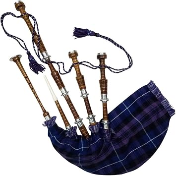 Scottish Bagpipe Rosewood Natural Colour with Silver Plain Mounts Free Tutor Book, Carrying Bag, Drone, Reeds Brown, Pride of Scotland