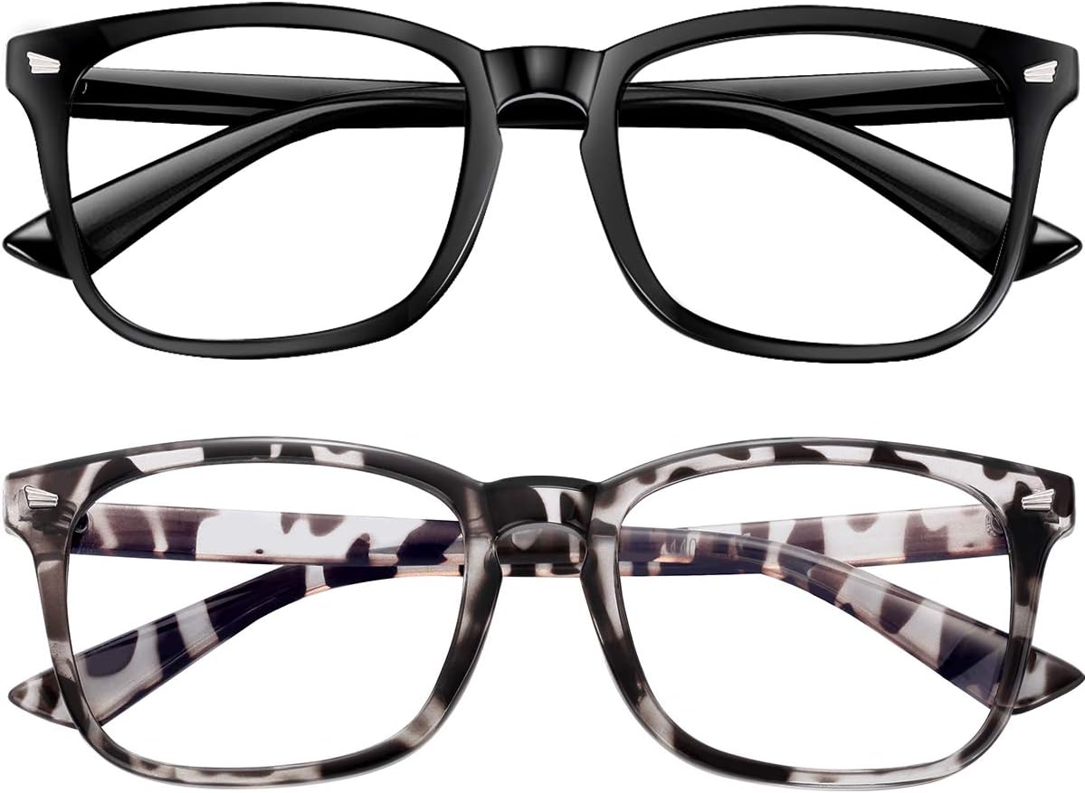 Blue Light Blocking Glasses 2pack Square Computer Glasses Women/Men, Nerd Reading Gaming Glasses Non Prescription