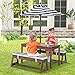 HONEY JOY Kids Picnic Table, Outdoor Wooden Table & Bench Set w/Removable Cushions and Umbrella, Stripe Fabric, Children Backyard Furniture for Patio Garden, Gift for Toddler Boys Girls Age 3+(Blue)