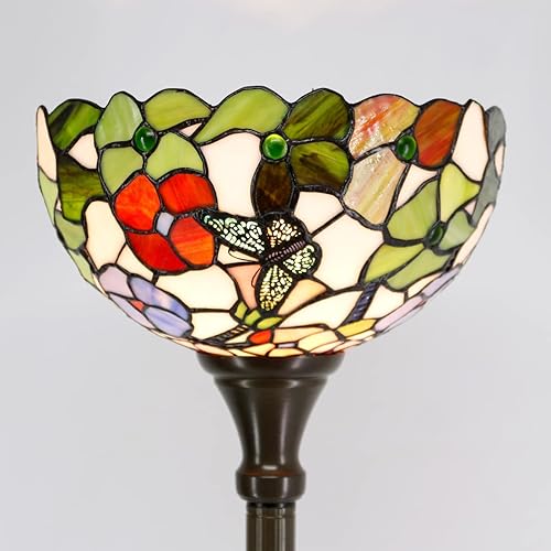 Miniatura 3 de Tiffany - Lámpara de pie estilo mariposa con diseño de flores, antorcha de esquina de pie, 12 pulgadas de profundidad x 12 pulgadas de ancho x 67