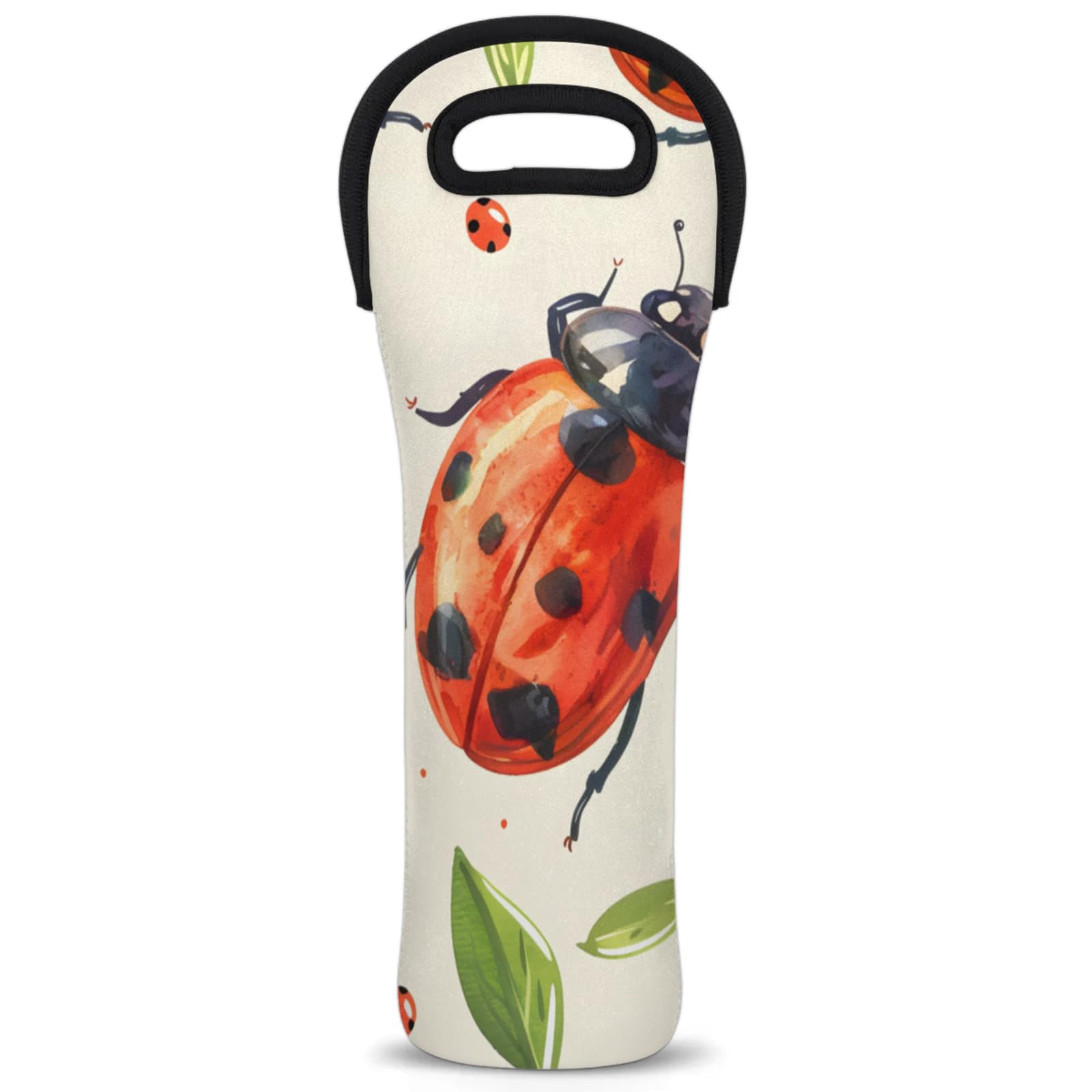 Neoprene Wine Tote Carrier Bag for Wine,Water, Champagne, Beer, Baby Bottles 15.6 x 5.1 Inches, Protective Wine Bag,Mystical Ladybugs