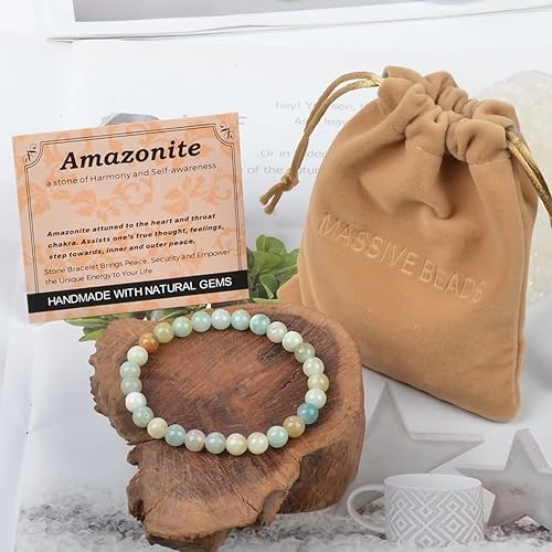 Vista 250 de MASSIVE BEADS Pulsera elástica de yoga hecha a mano con piedra natural, cristal curativo, energía, regalos para adultos unisex de 0.157 in, 0.236