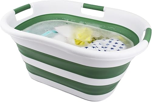 Miniatura 6 de SAMMART Cesta plegable de plástico para la ropa sucia de 40 L (10.5 galones), contenedor de almacenamiento plegable y organizador, tina de lavado