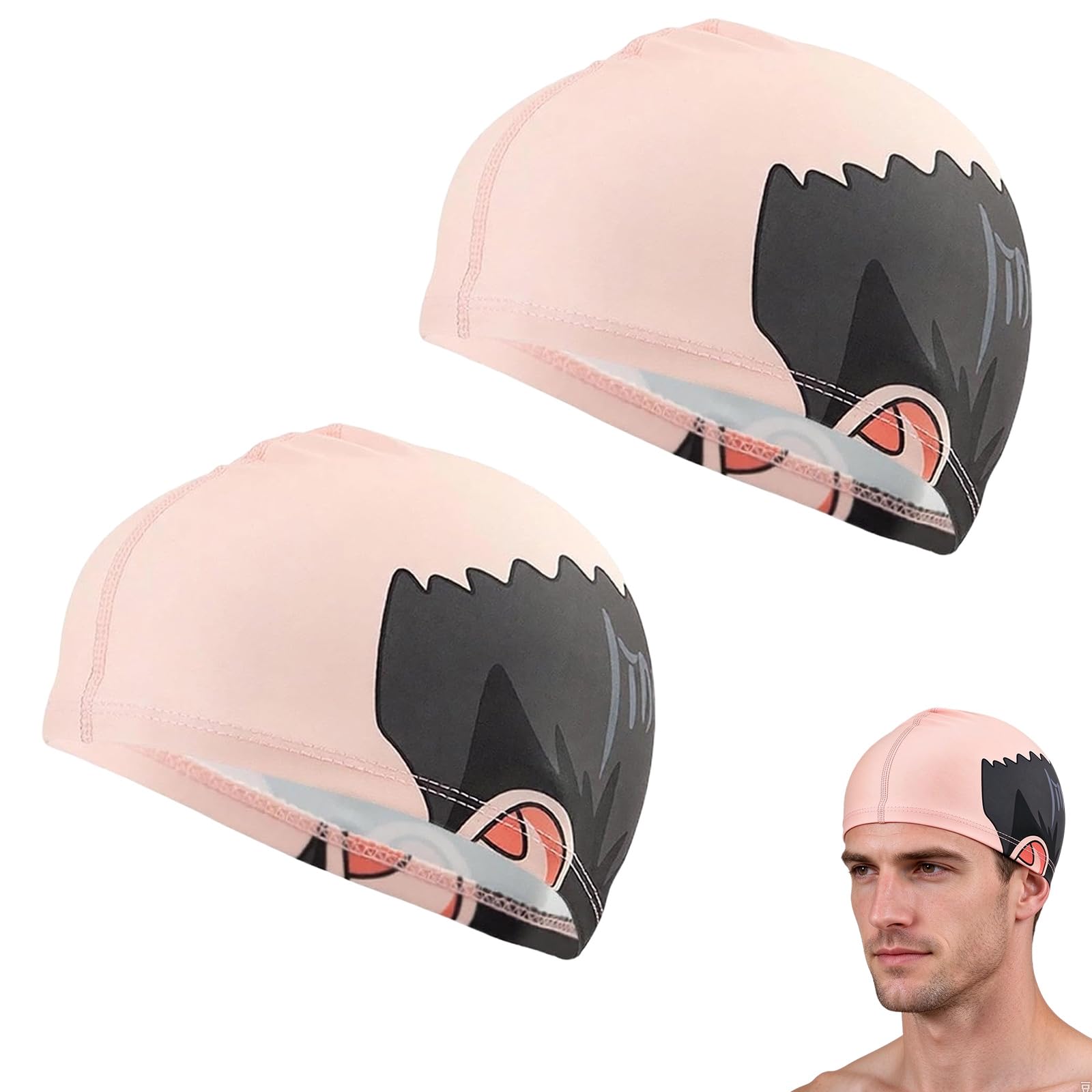 Bald Swim Cap, Funny Realistic Bald Head Swim Cap, Wacky Balds Head Print Swims Caps Lightweight for Beach Pool Cosplay Party (2pcs)