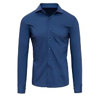 Evoga Camicia Uomo Aderente Super Slim Fit Elegante Casual Elasticizzata in Cotone (M)