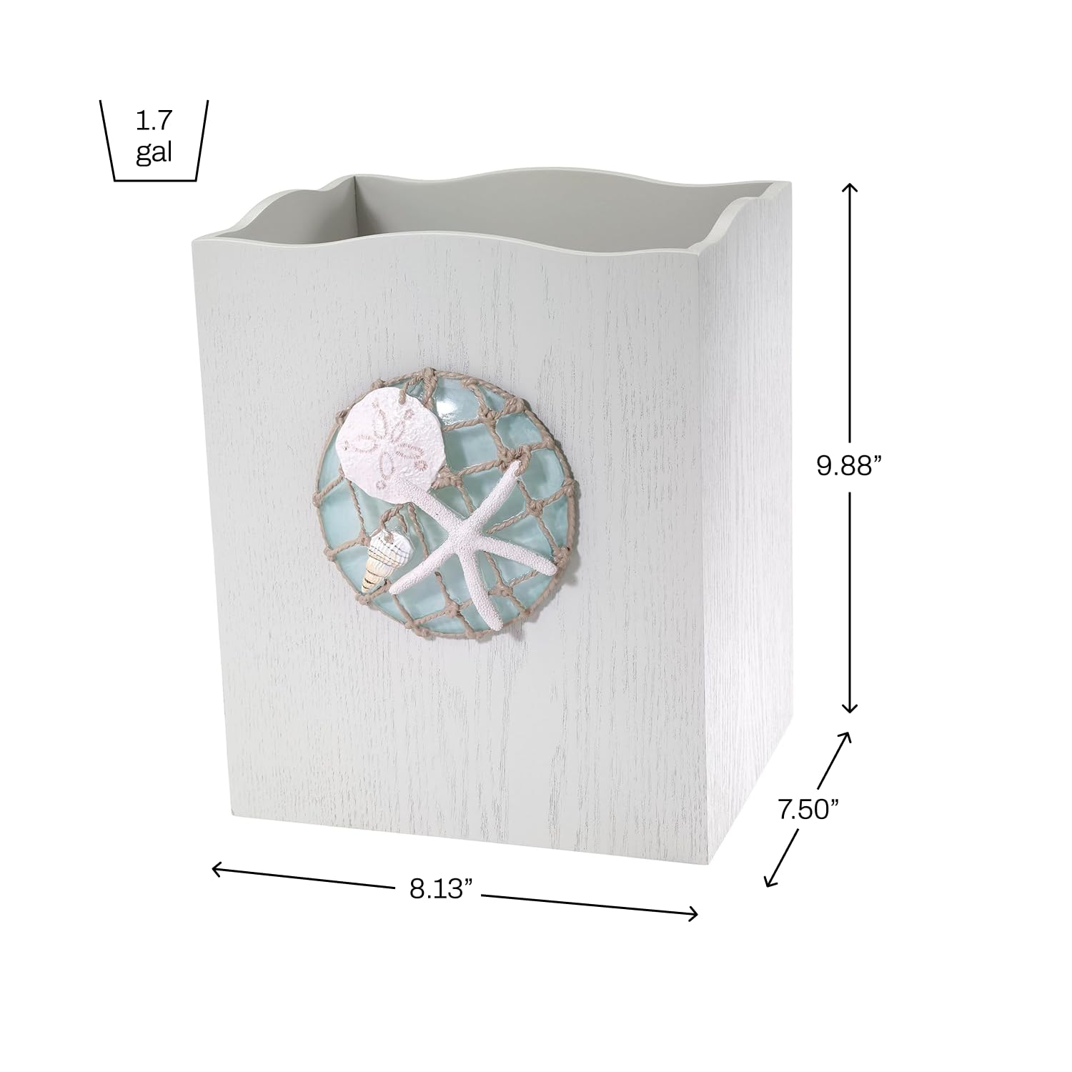 Avanti Linens - Çöp Sepeti, Dekoratif Çöp Kovası, Plajdan Esinlenen Banyo Aksesuarları (Seaglass Koleksiyonu)
