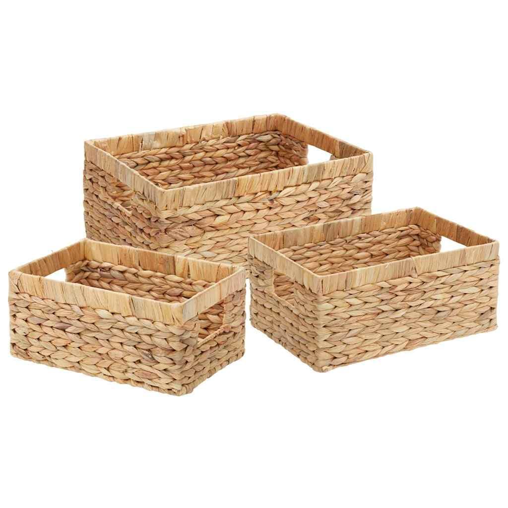 Generico Cestas de almacenamiento de 3 piezas de jacinto de agua natural, cestas rectangulares con asas para salón, dormitorio y oficina, juego de 3 tamaños diferentes para organización