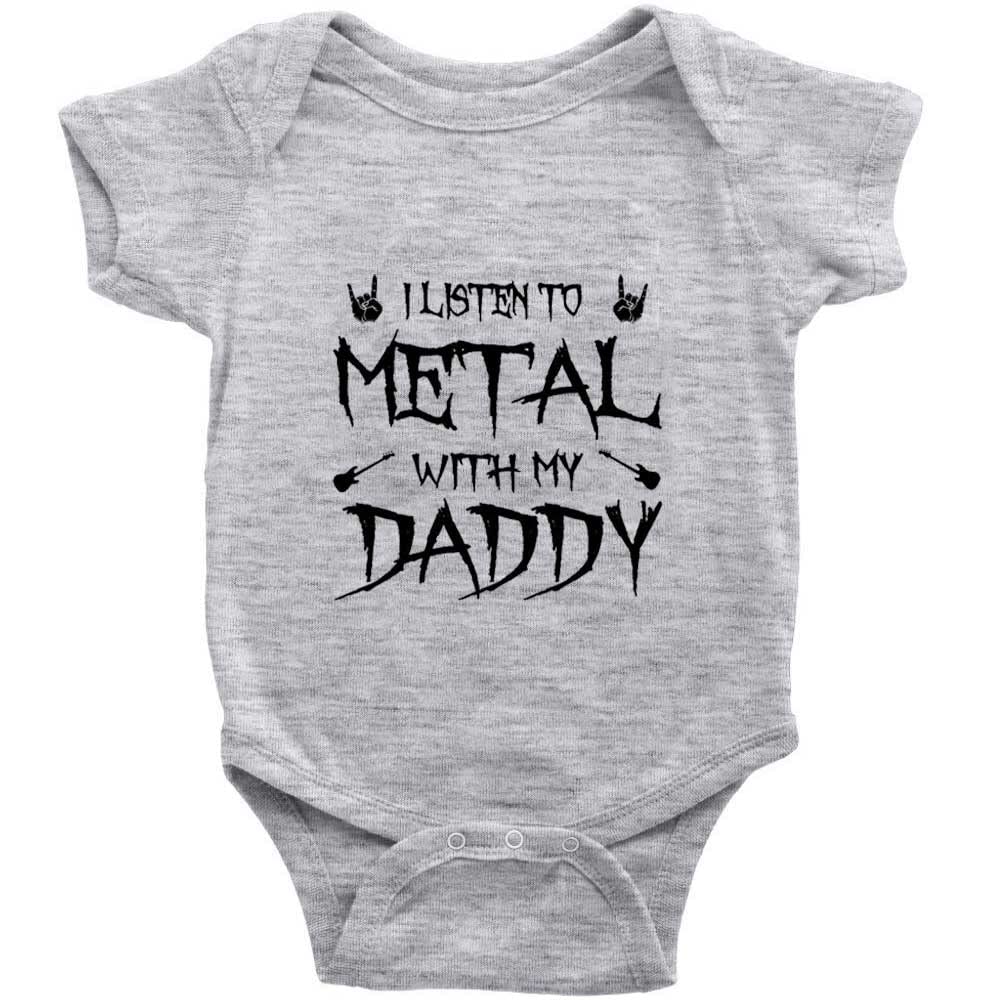 SiYooca I Listen to Heavy Metal with My Daddy Infant Rompers Short Sleeve Baby Bodysuit