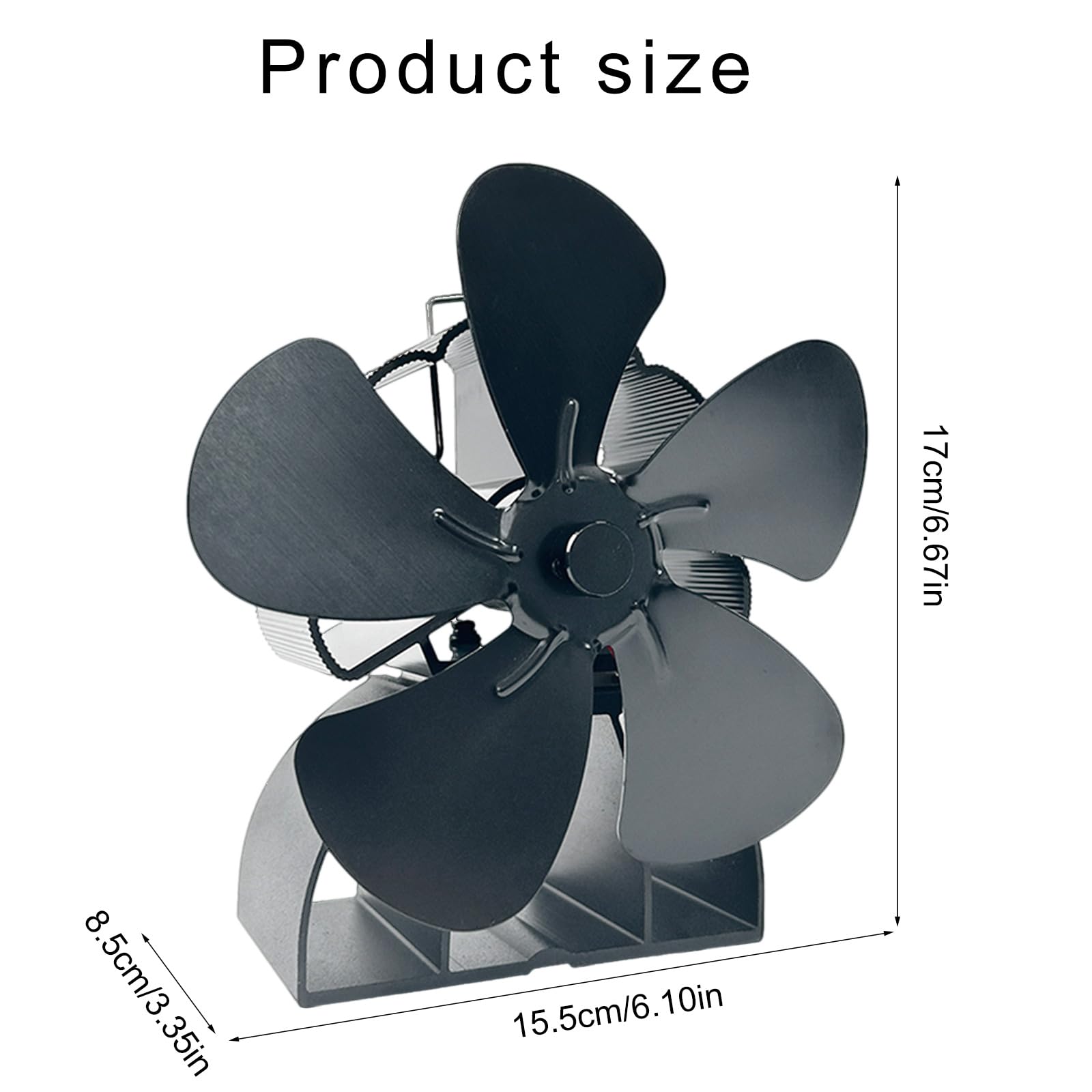 Heizlösung für den Innenbereich, wärmeaktivierter Aluminium Ventilator mit 5 Flügeln für Holzbrenner, Kamine, Öfen, verbessert die Wärmeverteilung, Heizlösung für den Winter