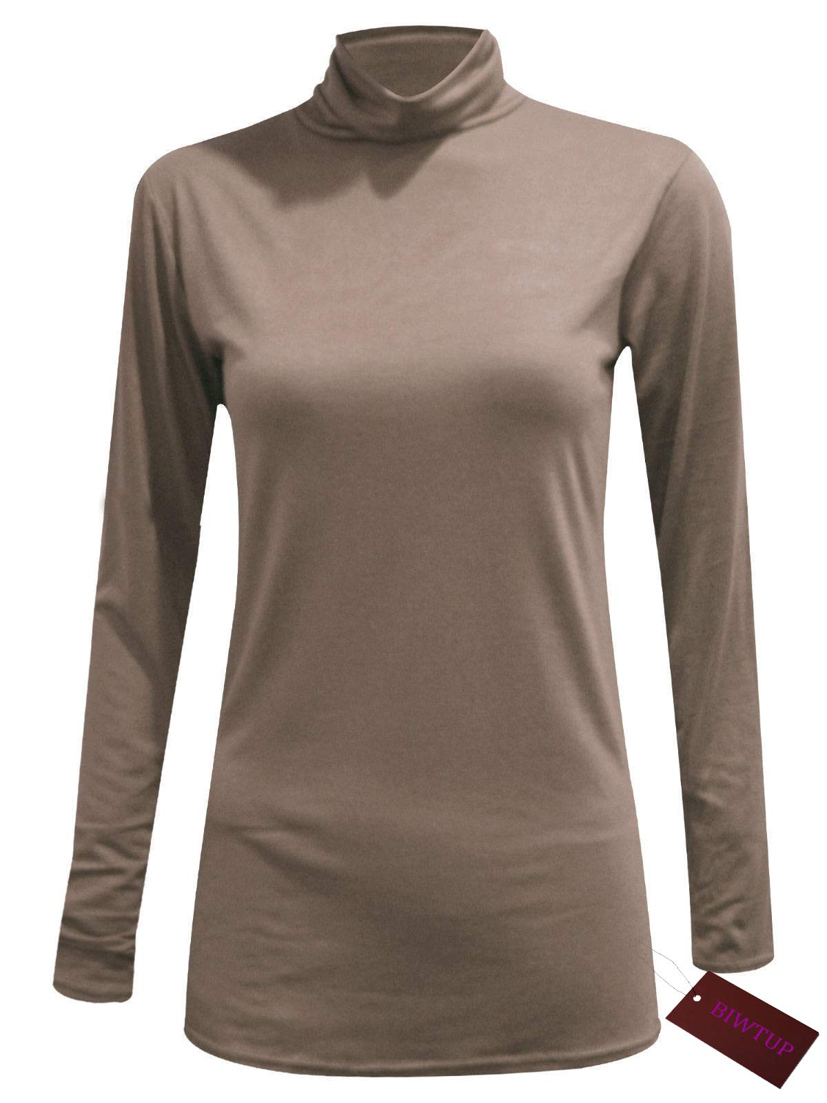 66 Fashion District Womens Ladies Long Sleeve Turtle Neck TOP ROLL Neck Polo Neck Plain Jumper Plain Tops Plus Size 8-26 (UK 20/22, Mocha)