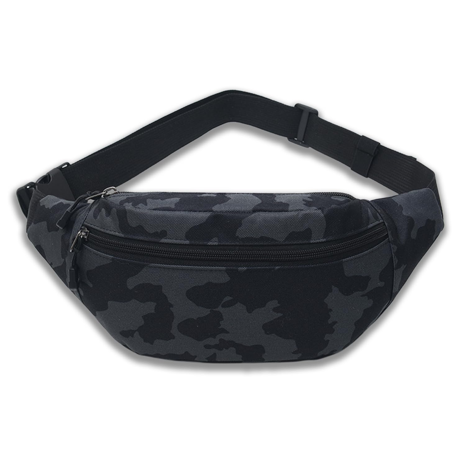 AIDAWAYLAI Camouflage Waterproof Waist Bag, Oxford Cloth Multi-Layer Sport Fanny Pack, Durable Outdoor Phone Sling Bag, 10x3x5.2in (Dark Camo)