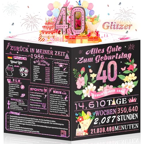 OLOSONG Geburtstagskarte 40 | 3D Pop Up Karte Geschenke Zum 40 Geburtstag für Frau Back in 1986 Lustige Deko 40. Geburtstag Für Mama Oma Mutter Ehefrau Freunde Schwester und Sie Mit Umschlag