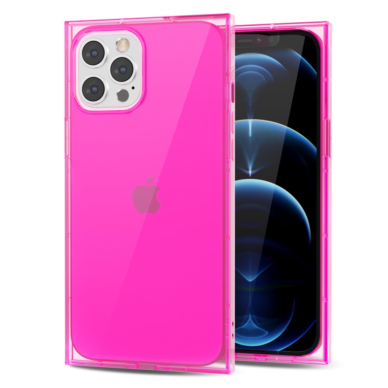 Svanove for iPhone 12 Pro Max Clear Case Rectangle Edge, Transparent Aesthetic Trendy Girly Neon Bright Silicone Rubber Phone Case for Women, Thin