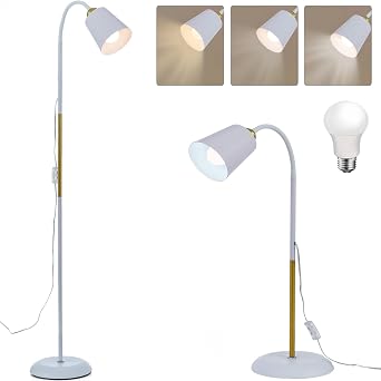 Floor Reading Lamp, Adjustable Height Bendable Short Standing Corner Lamps | Tall Floor Lamps for Living Room Bedroom Office, 2x12W LED Bulb Included