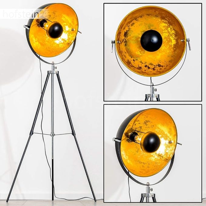 hofstein Staande lamp Saturn, vintage staande lamp met lampenkap in goud/zwart van metaal, Ø 40 cm, E27 fitting, verstelbare staande lamp in retro design, zonder gloeilamp photo 2