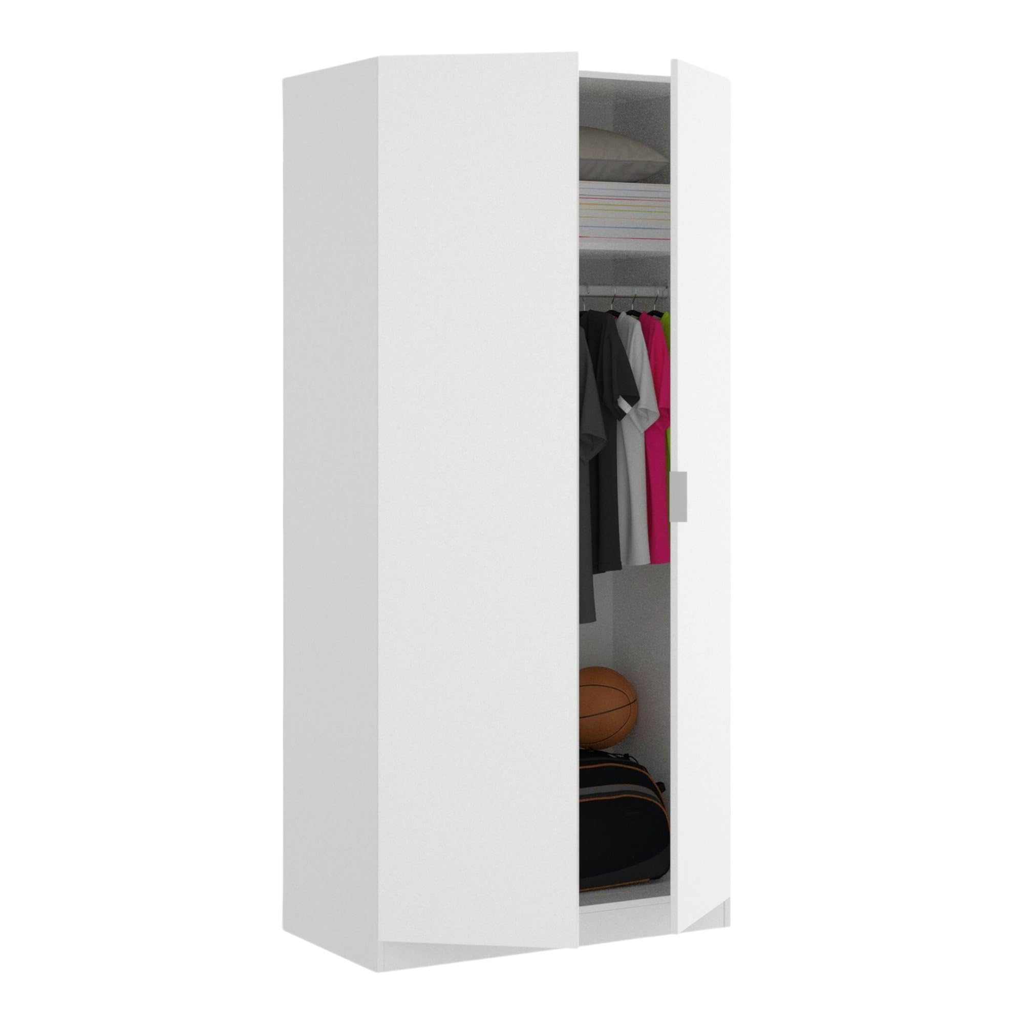 Dmora Guardaroba 2 Ante Giovo 52x184h cm Bianco Appendiabiti un Ripiano, Armadio Camera da Letto 2 Ante