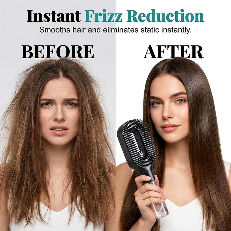 Anti-Static Hair Brush with Built-in Sprayer, Hydrating Mist Detangling Brush, Shine Enhancer Hair Brush, Eliminates Knots & Reduces Breakage for Straight to Curly Hair Types (Pink)