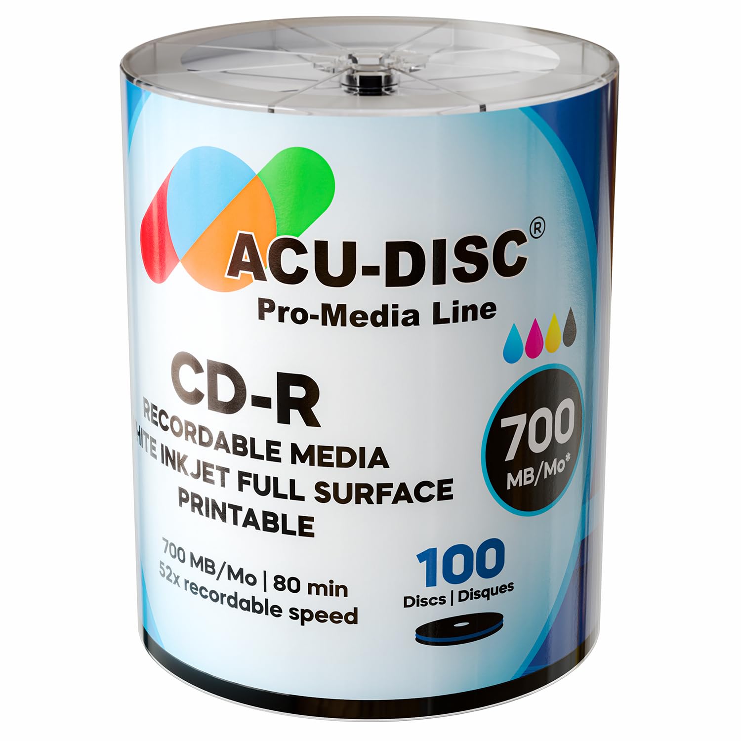 CD-R Blank 52x 700MB 80 Minutes CD Full Face White Hub Inkjet Printable - 100pk Cake Box-image-34