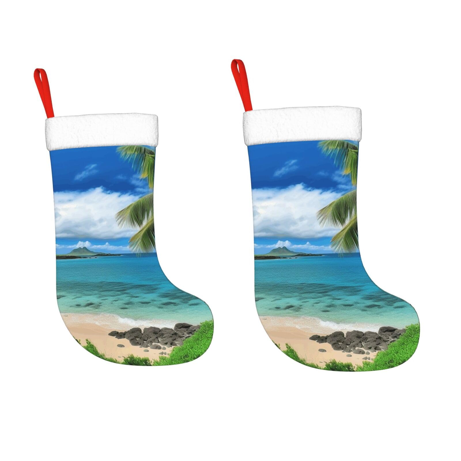 KLOPH 2 Pack 18 Inches Christmas Stockings Personalized Tropical Palm Tree Hawaii Beach Xmas Stocking Hanging Decoration Fireplace Stocking for Holiday Xmas Tree Christmas Fireplace Decor Gifts