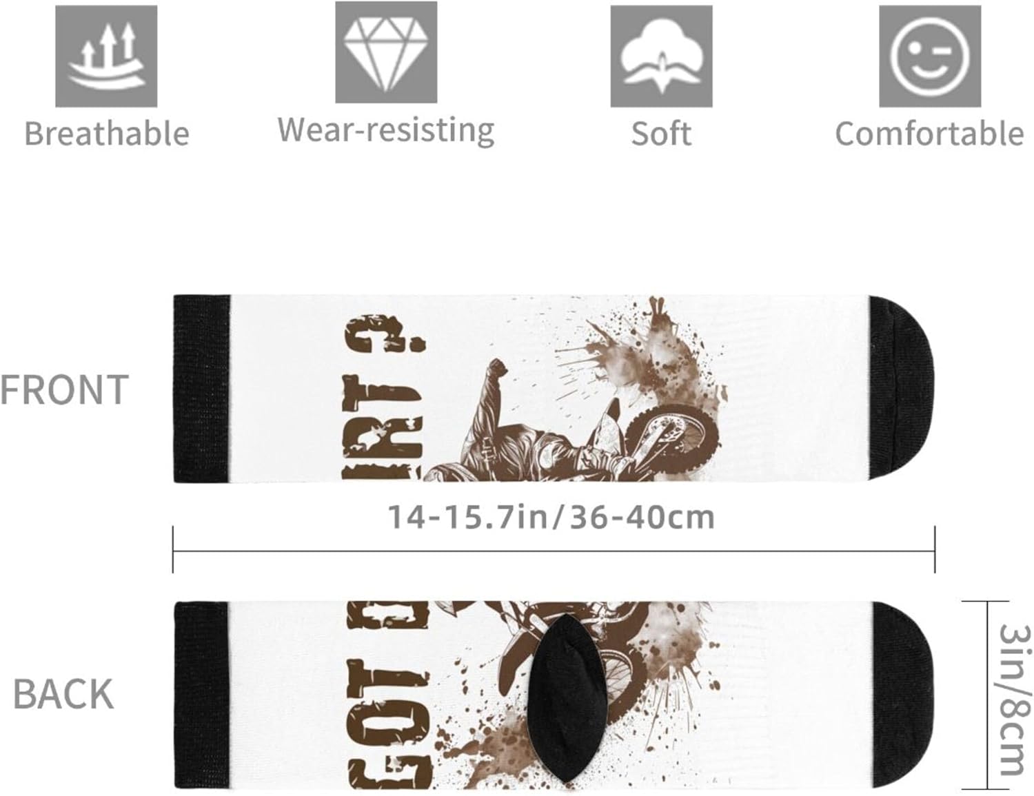 FWSXIVN Got Dirt Bike Motorcross Racing Casual Cool 3D Printed Novelty Graphic Crew Tube Socks - Black, Men: 7.5-12, Women: 5.5-10 - Image 6