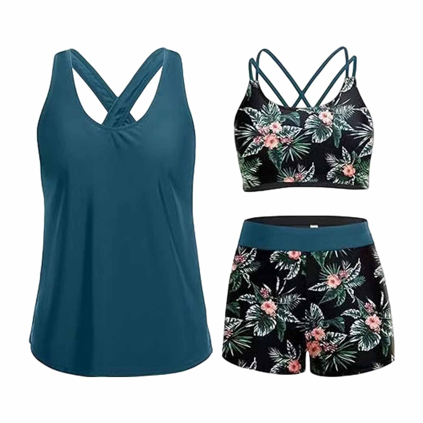 Set Tankini 3 Pezzi, Schiena Nuda, Scollo a V, Copricostume, Ideale per Chi Cerca Un Look Glamour in Spiaggia.