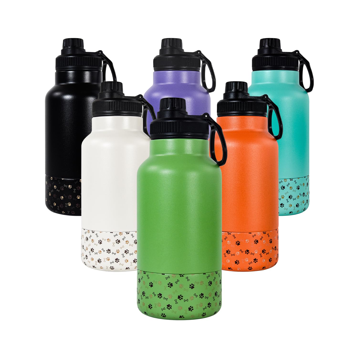 AGH Portable Dog Water Bottle with Detachable Bowl, 32oz Double Wall Vacuum Flask for Walking and Hiking, Green
